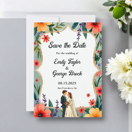 Elegante Blumengarten Braut & Groom Sommerhochzeit Save The Date