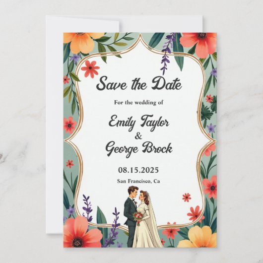 Elegante Blumengarten Braut & Groom Sommerhochzeit Save The Date (Vorderseite)