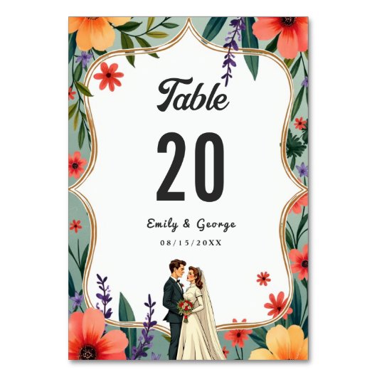 Elegante Blumengarten Braut & Groom Sommerhochzeit Tischnummer (Vorderseite)