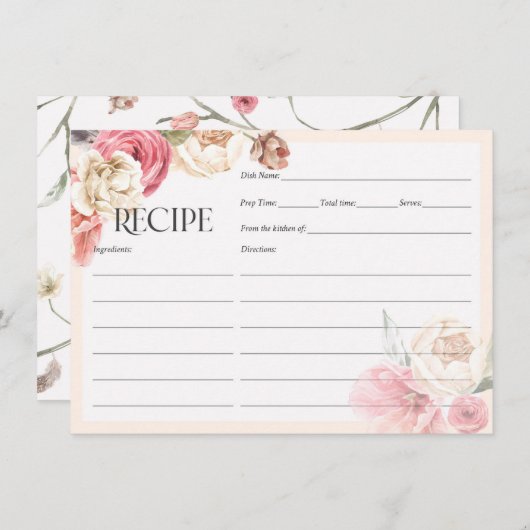 Elegante Blumengarten Brautparty Rezept Karten (Vorne/Hinten)