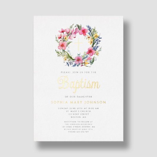 Elegante Blumengarten Taufe Gold Folieneinladung