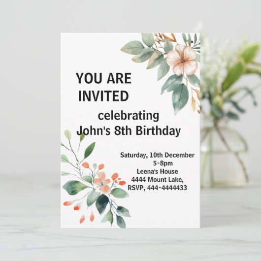 Elegante Blumengeburt Einladung (Stehend Vorderseite)