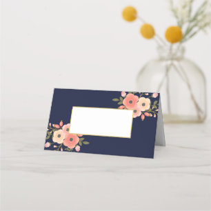 Elegante, blumengedeckte Hochzeiten Dunkelblau Platzkarte