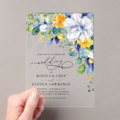 Elegante, blumengelbe blaue Hochzeit Acryleinladungen (Insitu (Handheld))