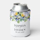 Elegante, blumengelbe blaue Hochzeit Dosenkühler (Kanne Vorderseite)