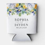 Elegante, blumengelbe blaue Hochzeit Dosenkühler (Vorderseite)