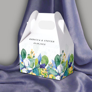 Elegante, blumengelbe blaue Hochzeit Geschenkschachtel