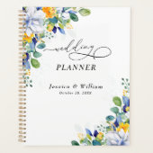 Elegante, blumengelbe blaue Hochzeit Planer (Vorderseite)