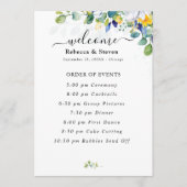 Elegante, blumengelbe blaue Hochzeit Programm (Vorderseite)