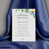 Elegante, blumengelbe blaue Hochzeit Programm