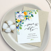 Elegante, blumengelbe blaue Hochzeit Save The Date