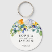 Elegante, blumengelbe blaue Hochzeit Schlüsselanhänger (Vorderseite)