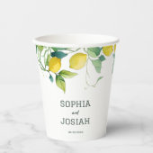 Elegante, blumengelbe Limon-blaue Hochzeit Pappbecher (Vorderseite)