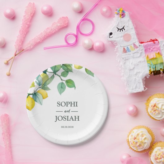 Elegante, blumengelbe Limon-blaue Hochzeit Pappteller (Party)