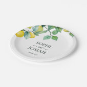 Elegante, blumengelbe Limon-blaue Hochzeit Pappteller (Schrägansicht)