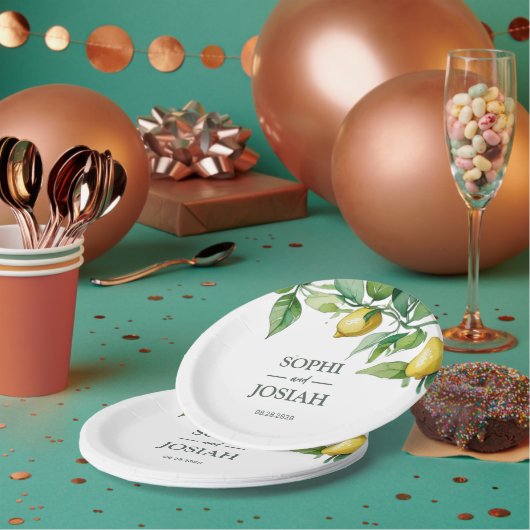 Elegante, blumengelbe Limon-blaue Hochzeit Pappteller (Multi)