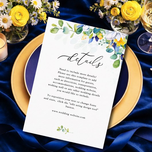 Elegante, blumengelbe, weiße Hochzeit Begleitkarte