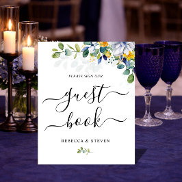 Elegante, blumengelbe, weiße Hochzeit Sockelschild