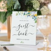 Elegante, blumengelbe, weiße Hochzeit Sockelschild