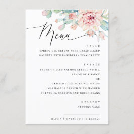Elegante blumengeschmackvolle Hochzeit. Botanische Menükarte