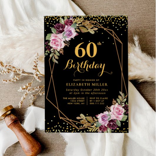 elegante blumengeschmückte 60. Geburtstagsfeier Einladung