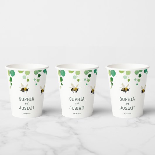 Elegante blumengeschmückte Liebe Bienen Pappbecher (Multi)