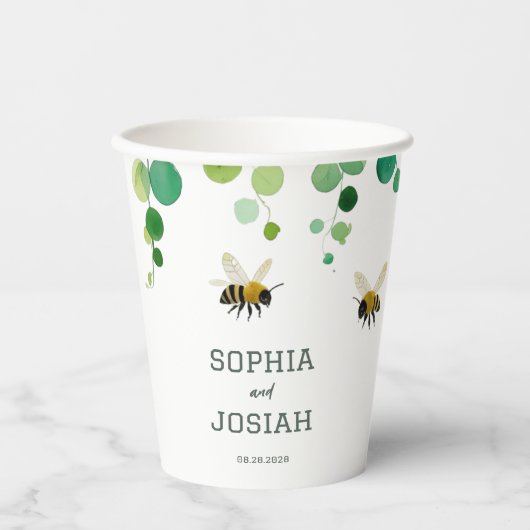 Elegante blumengeschmückte Liebe Bienen Pappbecher (Vorderseite)