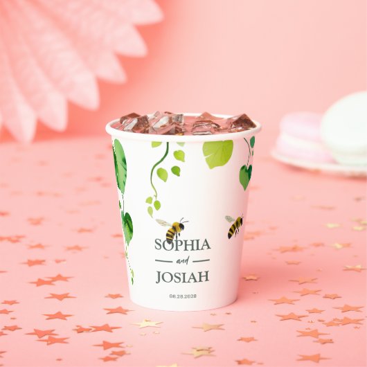 Elegante blumengeschmückte Liebe Bienen Pappbecher (Insitu)