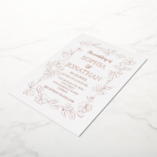 Elegante blumengeschmückte Rose Folieneinladung (Gedreht)