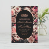 Elegante blumengoldene islamische Hochzeit Einladung (Stehend Vorderseite)