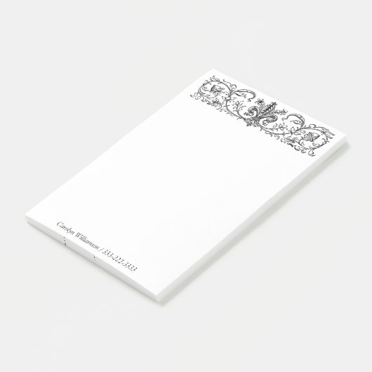 Elegante Blumengrenze Custom Schwarz-weiß Large Post-it Klebezettel (angewinkelt)