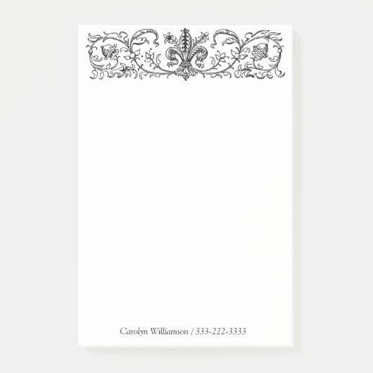 Elegante Blumengrenze Custom Schwarz-weiß Large Post-it Klebezettel (Vorderseite)