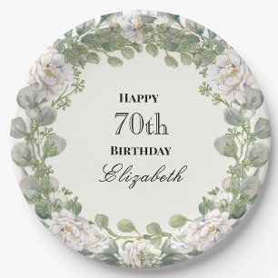 Elegante Blumengrenze Damen 70. Geburtstag Benutze Pappteller