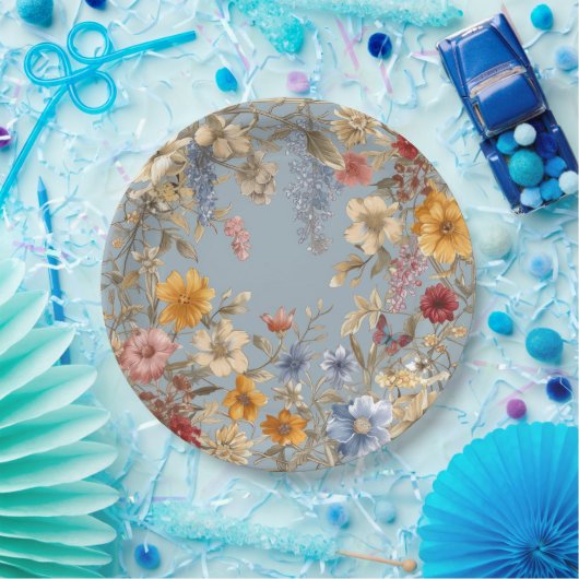 Elegante Blumengrenze Pappteller (Party)