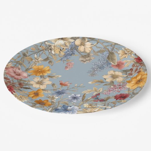 Elegante Blumengrenze Pappteller (Schrägansicht)