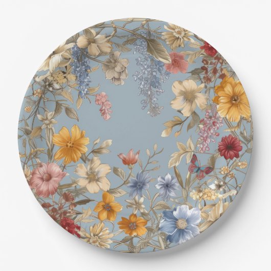 Elegante Blumengrenze Pappteller (Vorderseite)