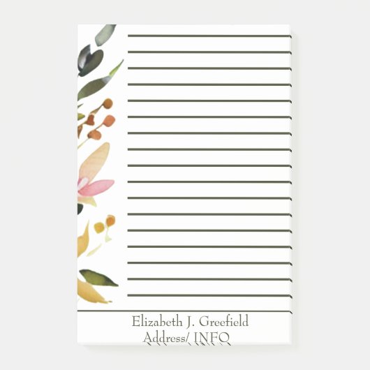 Elegante Blumengrenze personalisiert Post-it Klebezettel (Vorderseite)