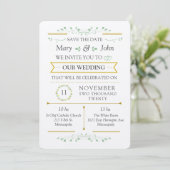 Elegante Blumengrün Einladung zur Hochzeit (Stehend Vorderseite)