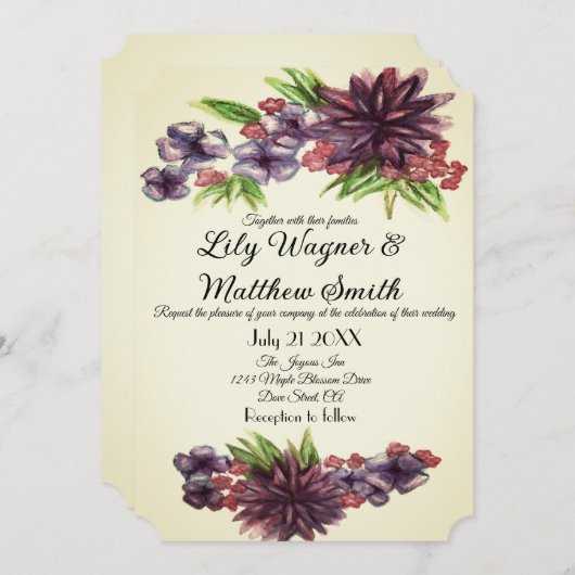 Elegante Blumengrün Einladung zur Hochzeit (Vorne/Hinten)