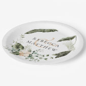 Elegante Blumengrün Hochzeit Pappteller (Schrägansicht)