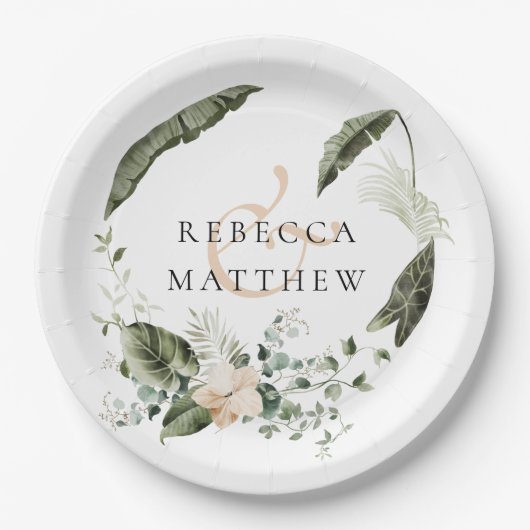 Elegante Blumengrün Hochzeit Pappteller (Vorderseite)