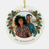 Elegante Blumengrün Weihnachten 2 Foto Familie Keramik Ornament (Vorne)