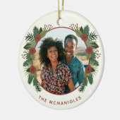 Elegante Blumengrün Weihnachten 2 Foto Familie Keramik Ornament (Links)