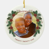 Elegante Blumengrün Weihnachten 2 Foto Familie Keramik Ornament (Hinten)