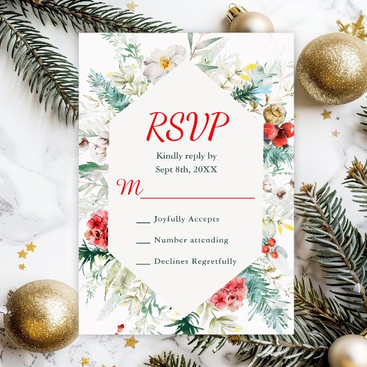 Elegante Blumengrün Winter Wedding RSVP Karte