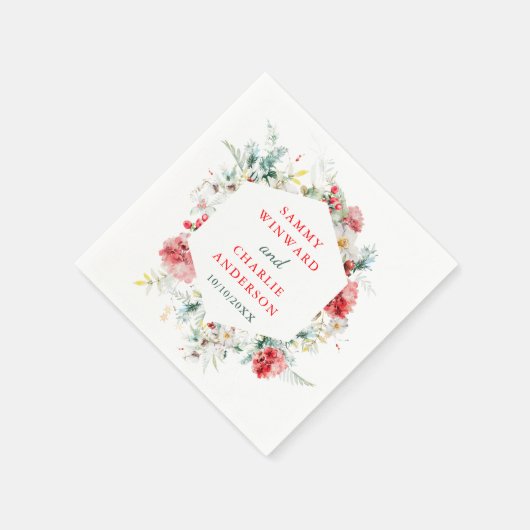 Elegante Blumengrün Winter Wedding Serviette (Ecke)