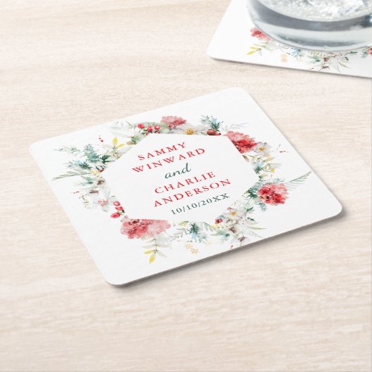 Elegante Blumengrün Winter Wedding Square Pape Rechteckiger Pappuntersetzer (angewinkelt)