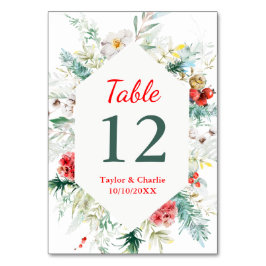 Elegante Blumengrün Winter Wedding Tischnummer