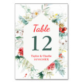 Elegante Blumengrün Winter Wedding Tischnummer (Vorderseite)