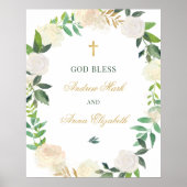 Elegante Blumengrün Wreath Custom Gott segne Poster (Vorne)